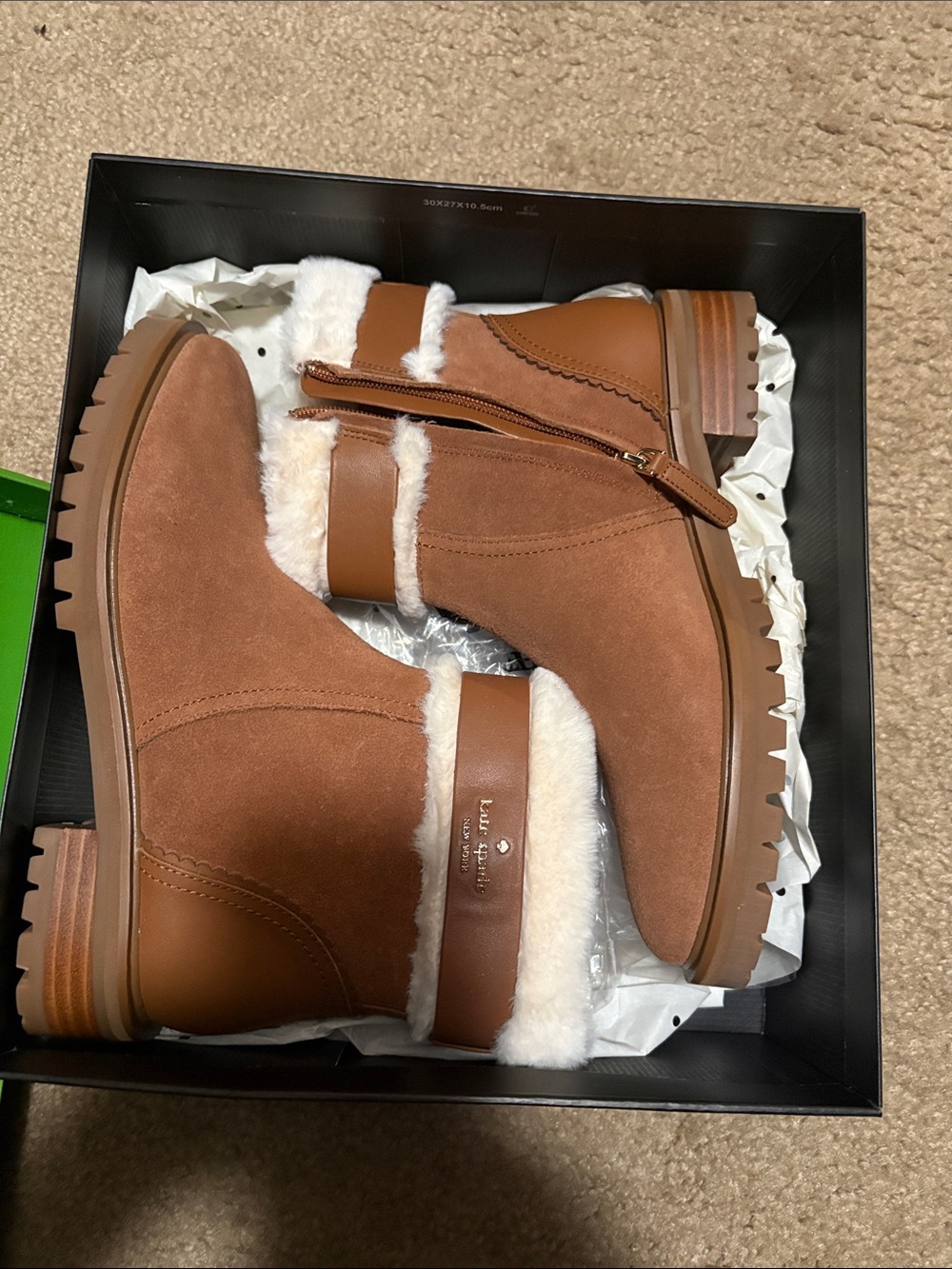 kate spade Cognac Brown Suede Shearling Ankle Boots